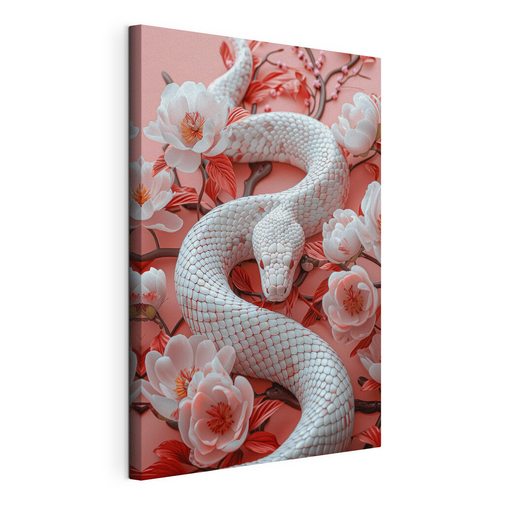 White snake with flowers around it