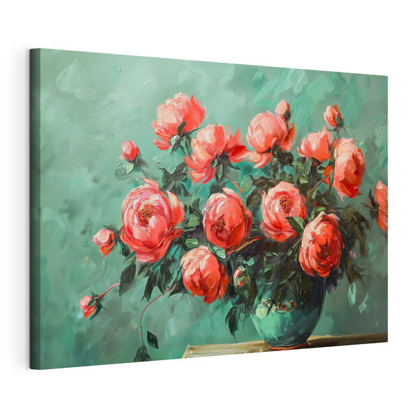 Painting of pink flowers in a vase Painting of pink flowers in a vase