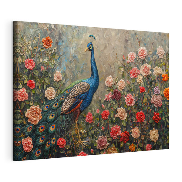 Quadri Dipinto raffigurante un pavone circondato da fiori (COD: s39959) Quadri Quadri Dipinto raffigurante un pavone circondato da fiori (COD: s39959)