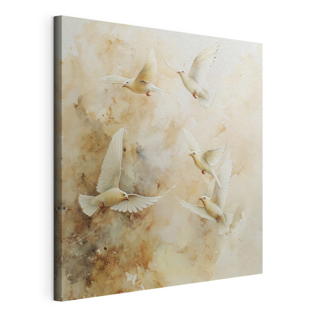 Group of white birds flying
