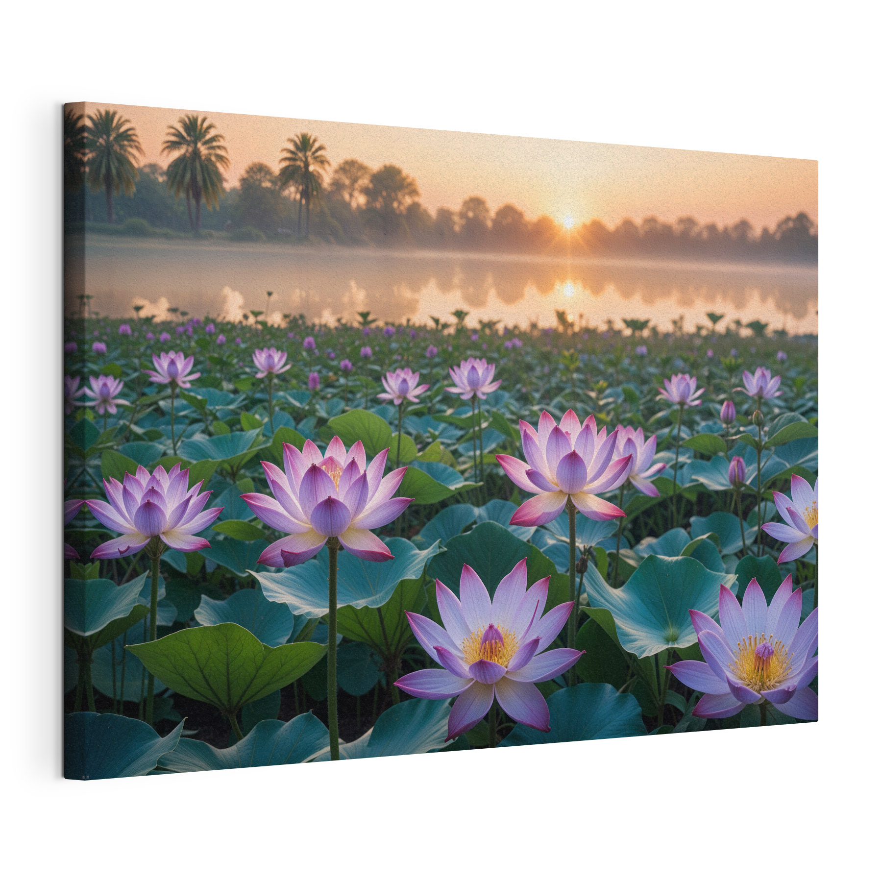Field of purple flowers with a lake in the background