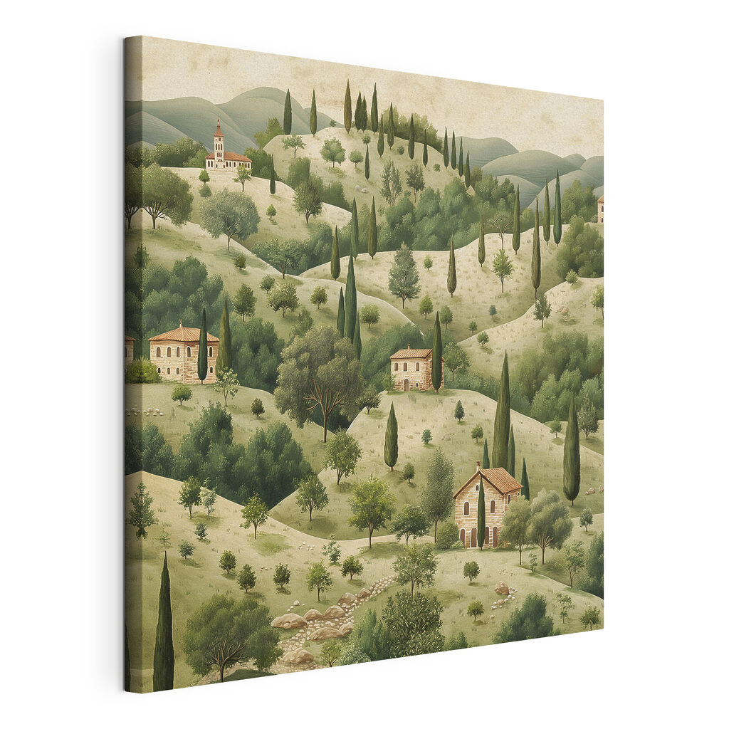 Painting of a landscape with houses and trees Painting of a landscape with houses and trees