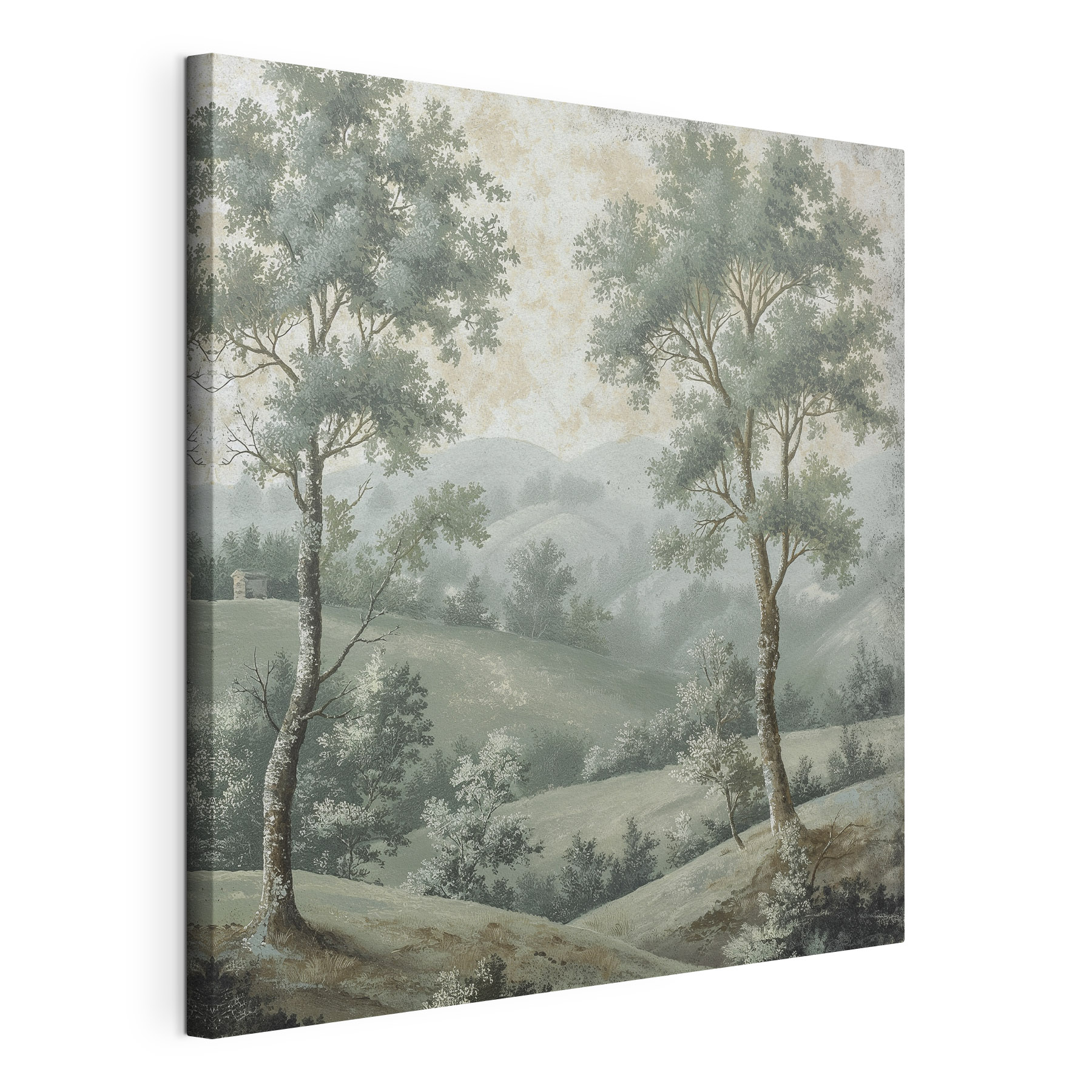 Painting of trees on a hill