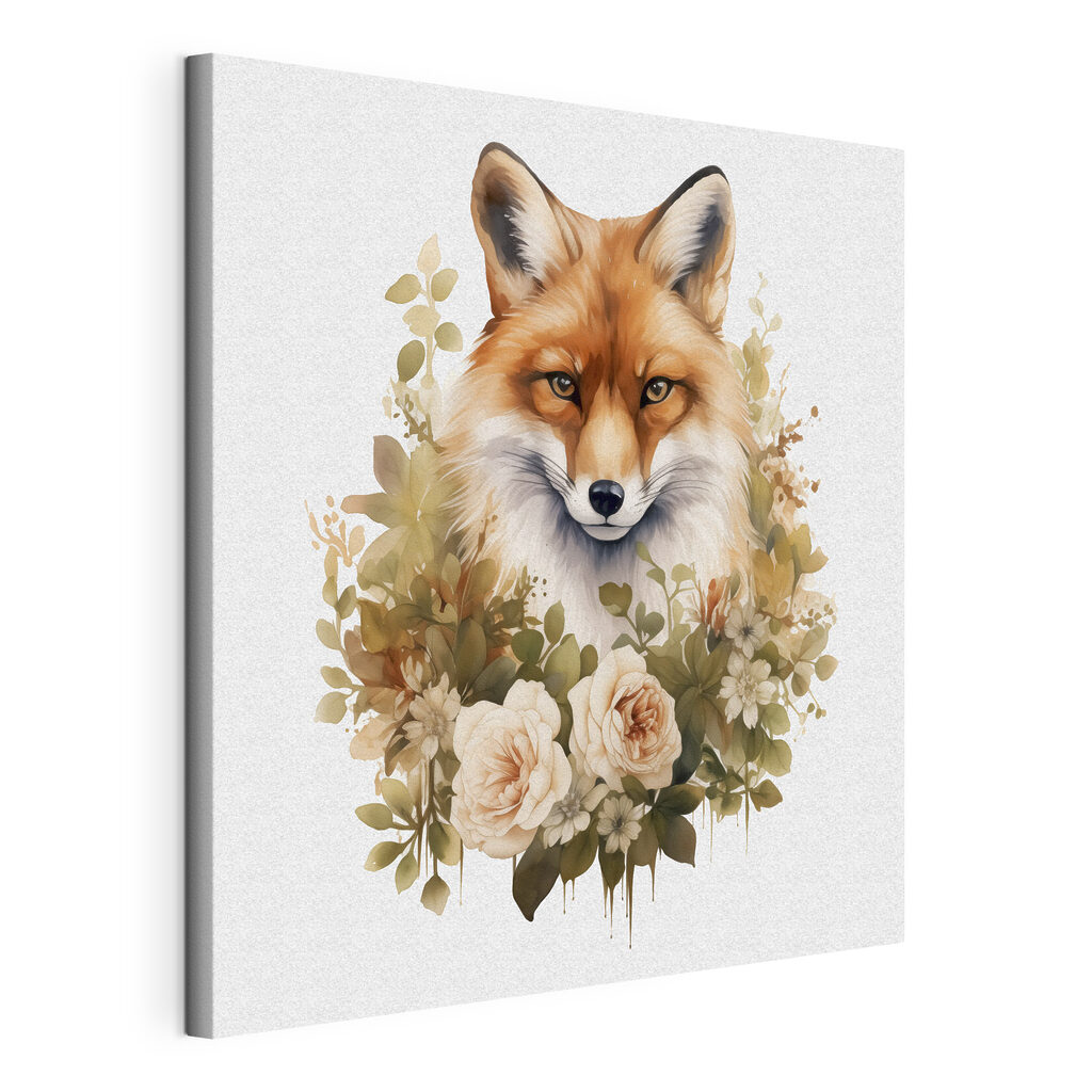 Fox with flowers around it