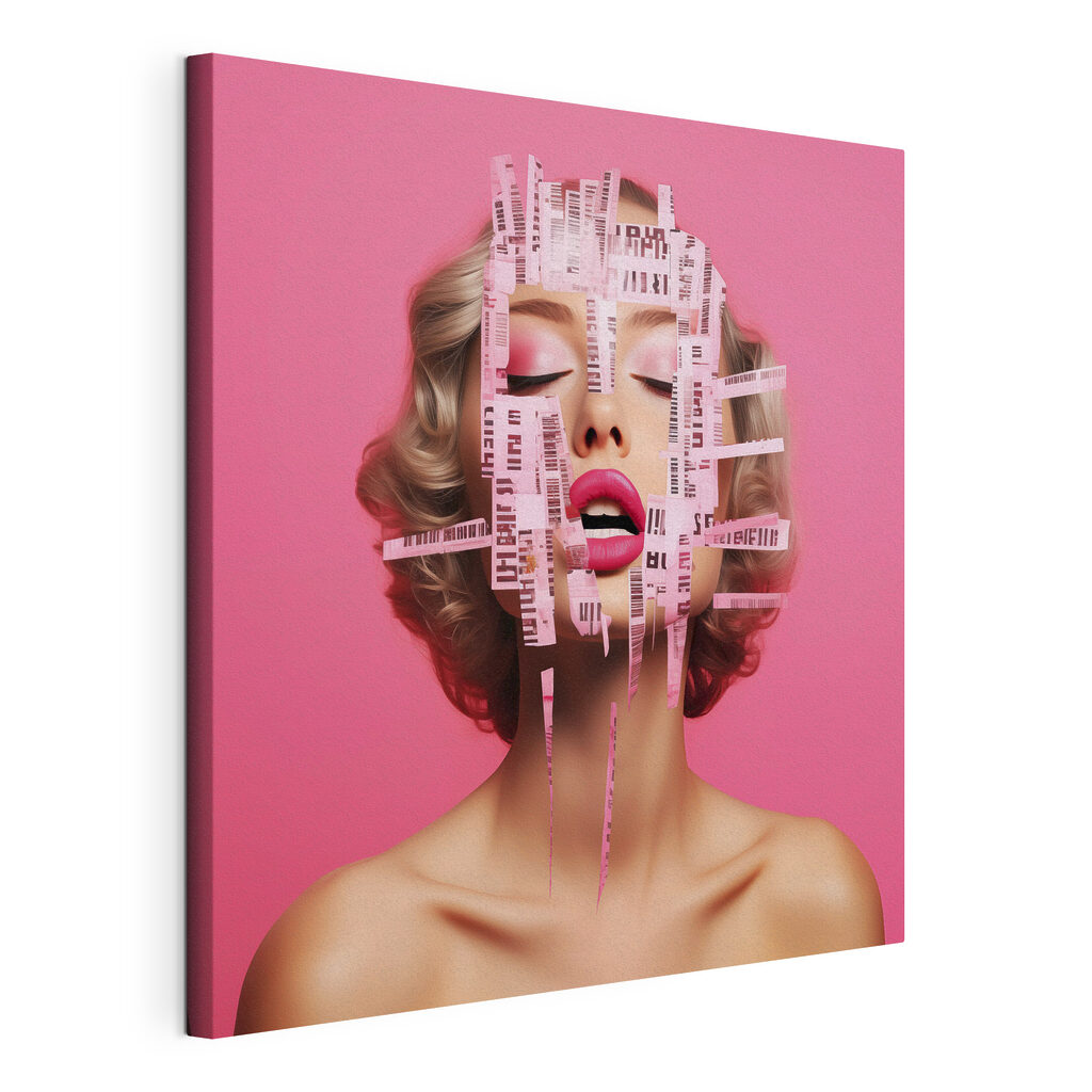Woman with pink paper strips over her face Woman with pink paper strips over her face