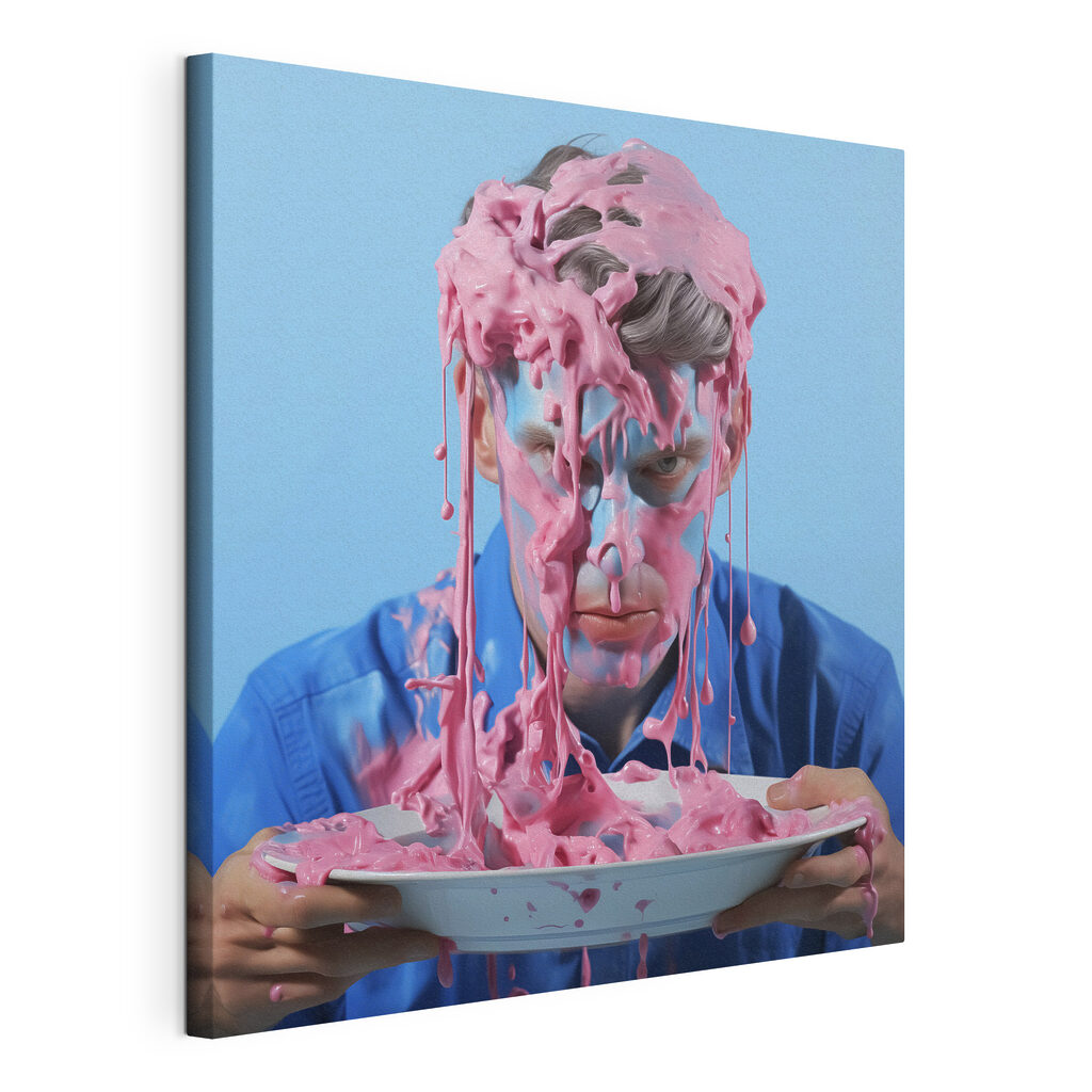 Man with pink paint on his face Man with pink paint on his face