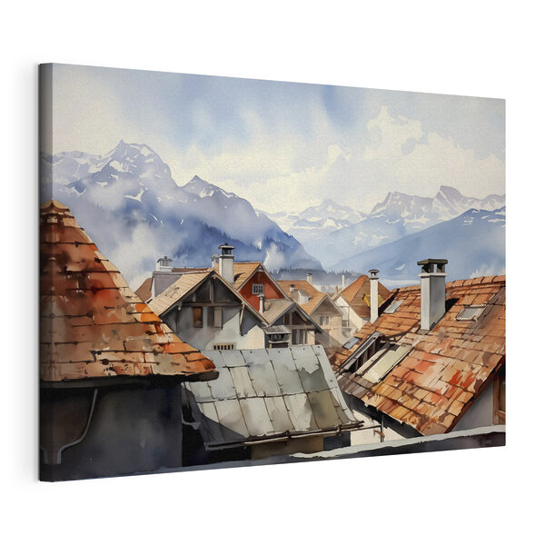 Quadri Gruppo di case con tetti e montagne sullo sfondo (COD: s40107) Quadri Quadri Gruppo di case con tetti e montagne sullo sfondo (COD: s40107)