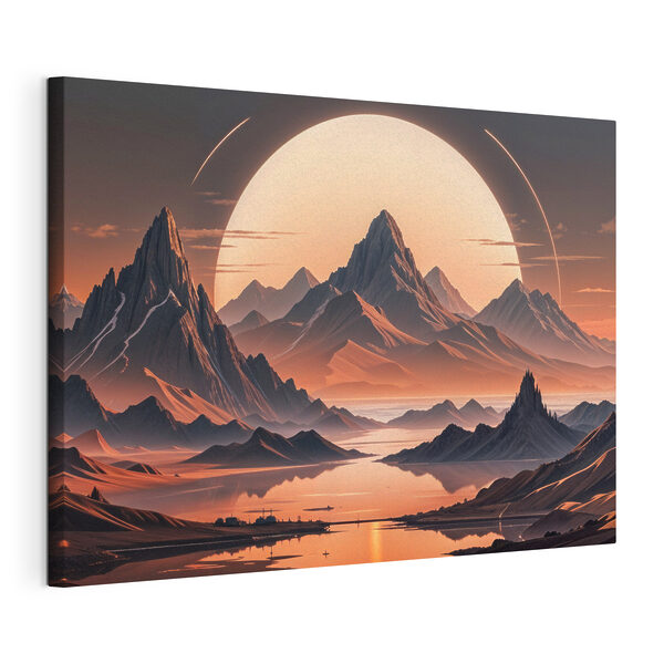 Quadri Quadri Paesaggio di montagne e acqua con una grande luna (COD: s40177)