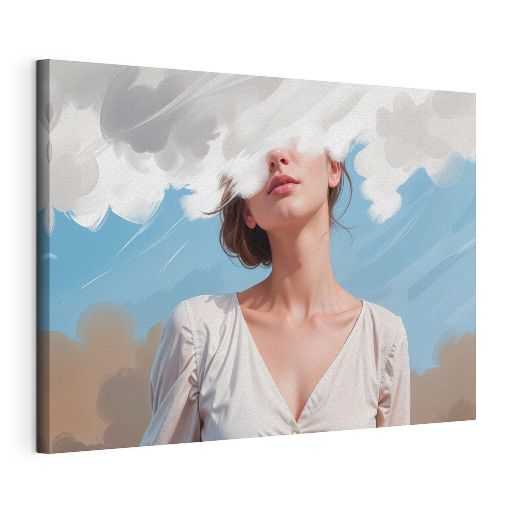 Woman with clouds over her face Woman with clouds over her face
