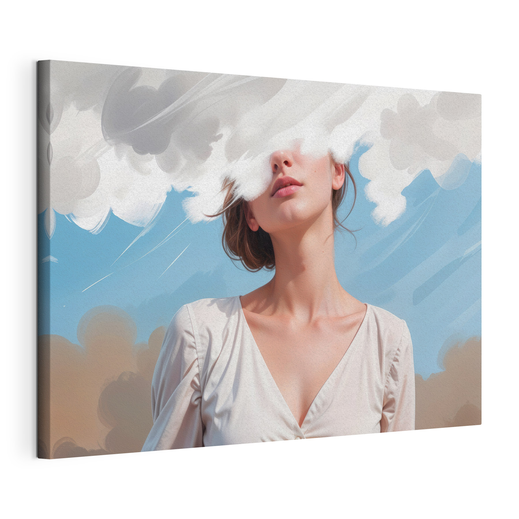 Woman with clouds over her face Woman with clouds over her face