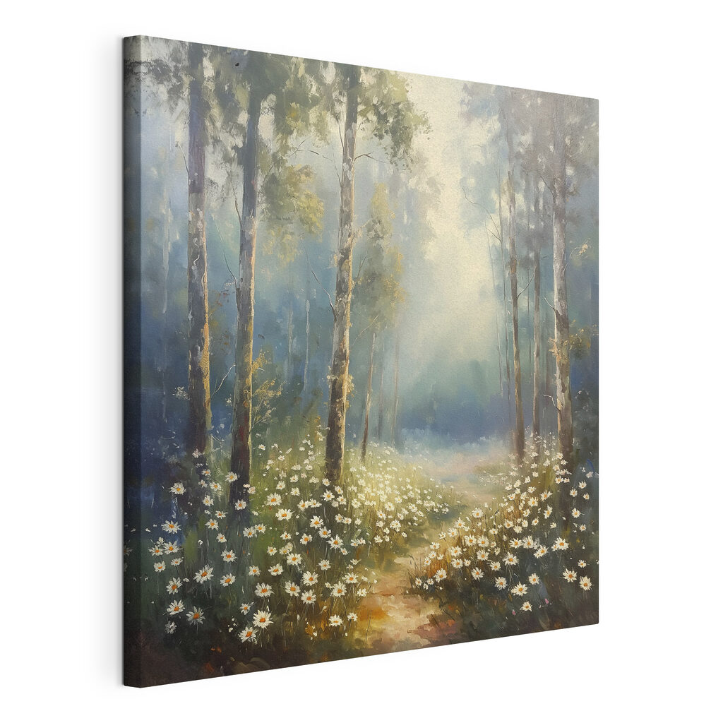 Painting of a forest with flowers and trees Painting of a forest with flowers and trees