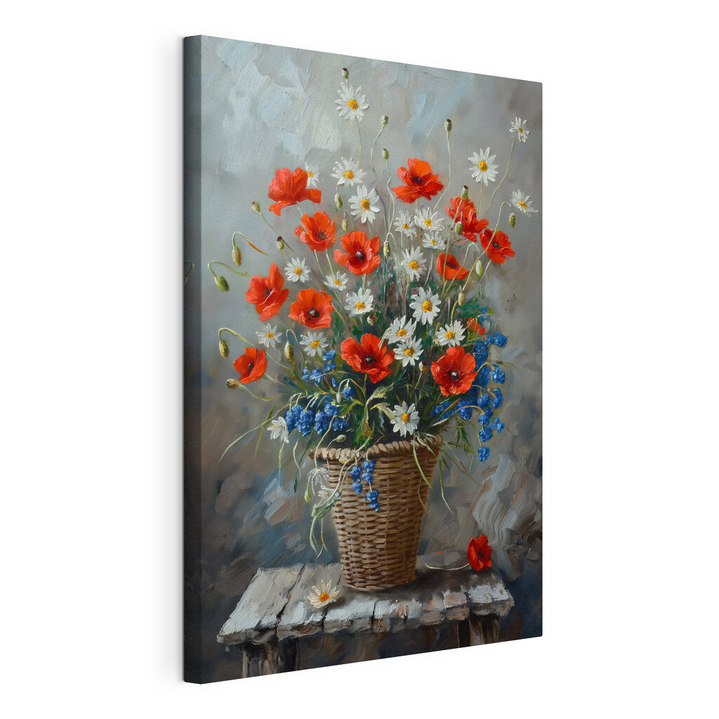 Painting of flowers in a basket Painting of flowers in a basket