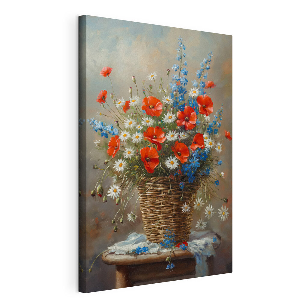 Painting of flowers in a basket Painting of flowers in a basket