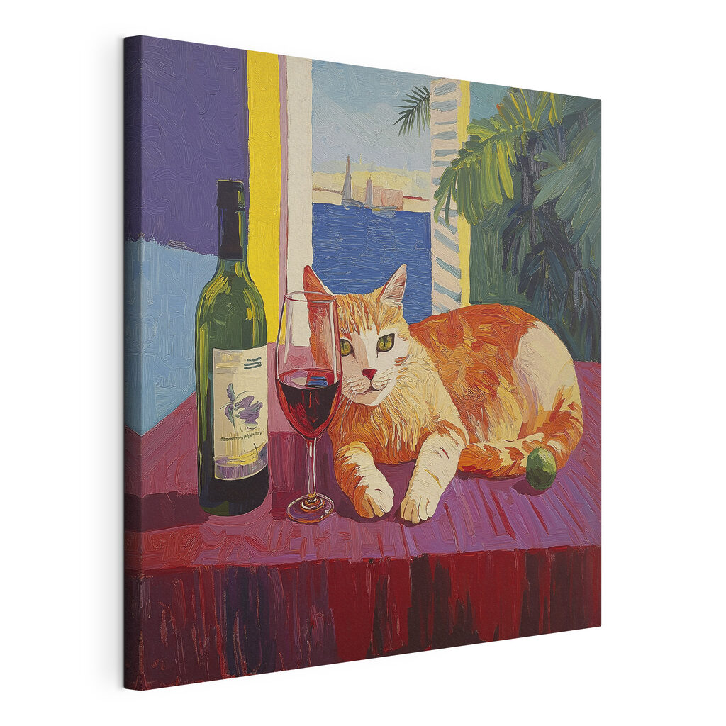 Cat lying on a table next to a wine bottle Cat lying on a table next to a wine bottle