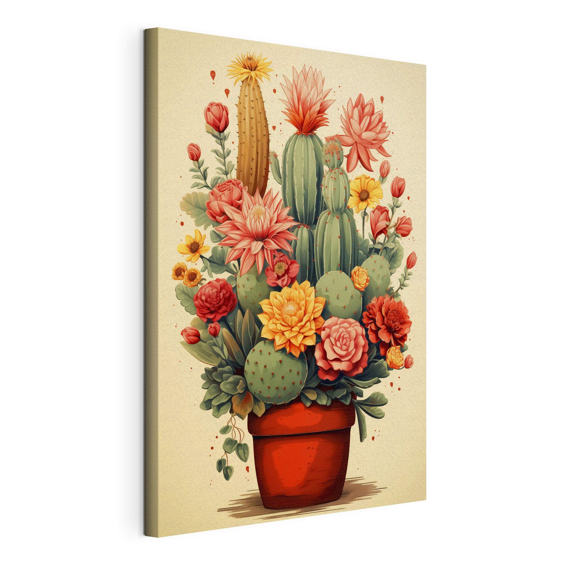 Cactus and flowers in a pot Cactus and flowers in a pot