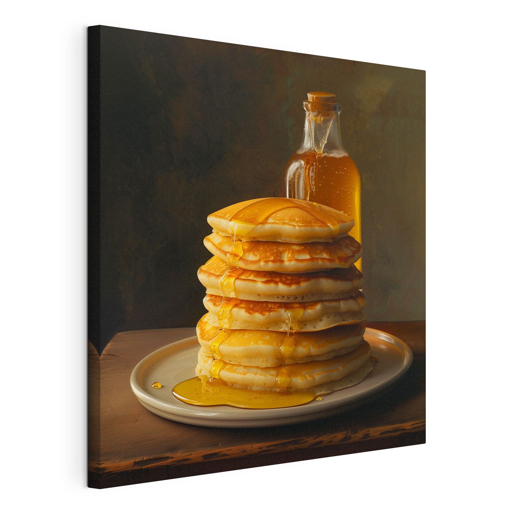 Stack of pancakes with syrup on a plate