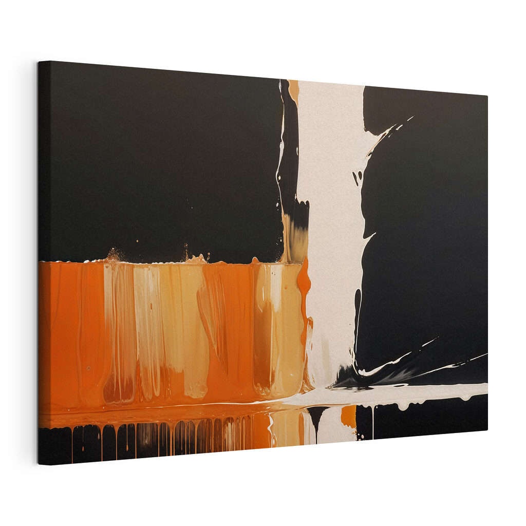 White and orange paint dripping down a black surface