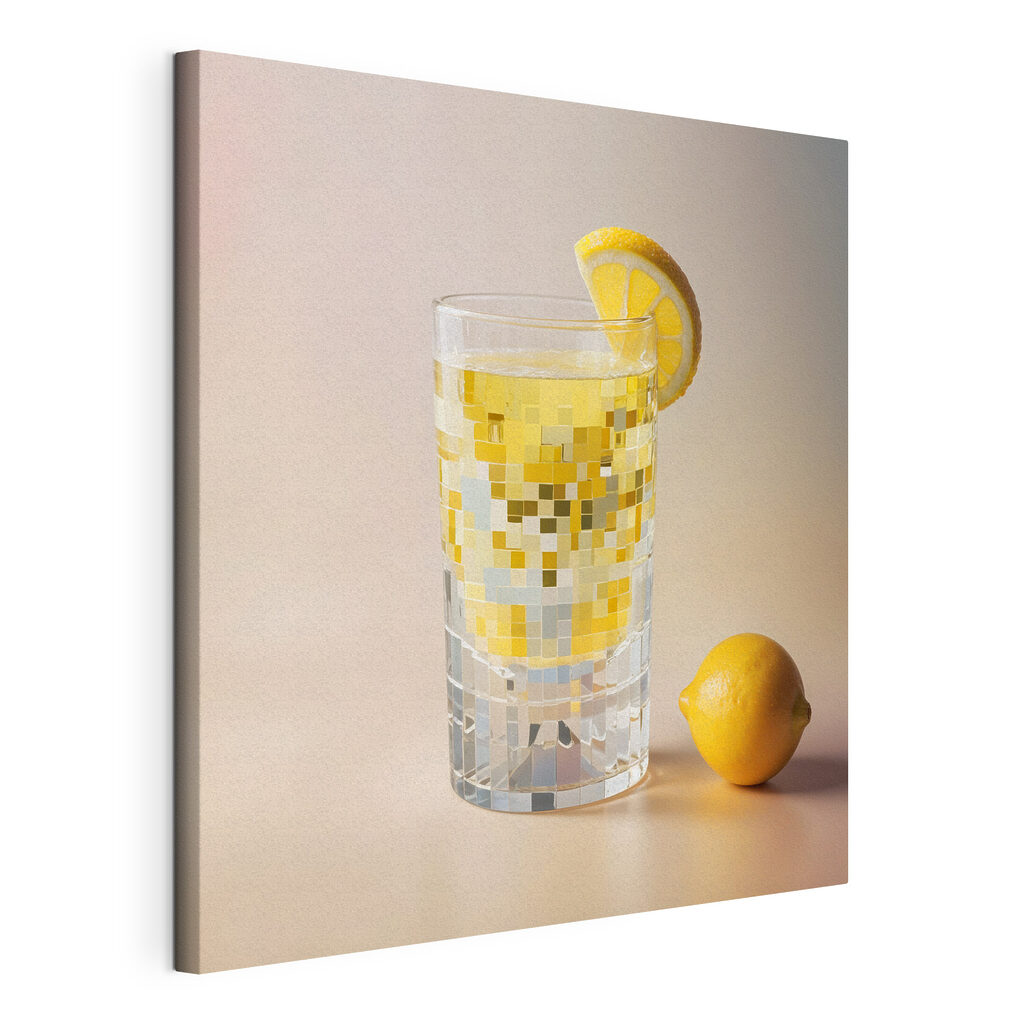 Glass of liquid with a lemon wedge and a lemon on the side