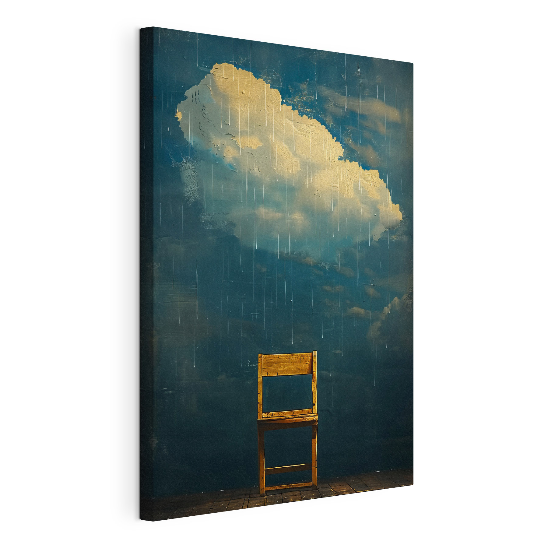 Wooden chair in the rain