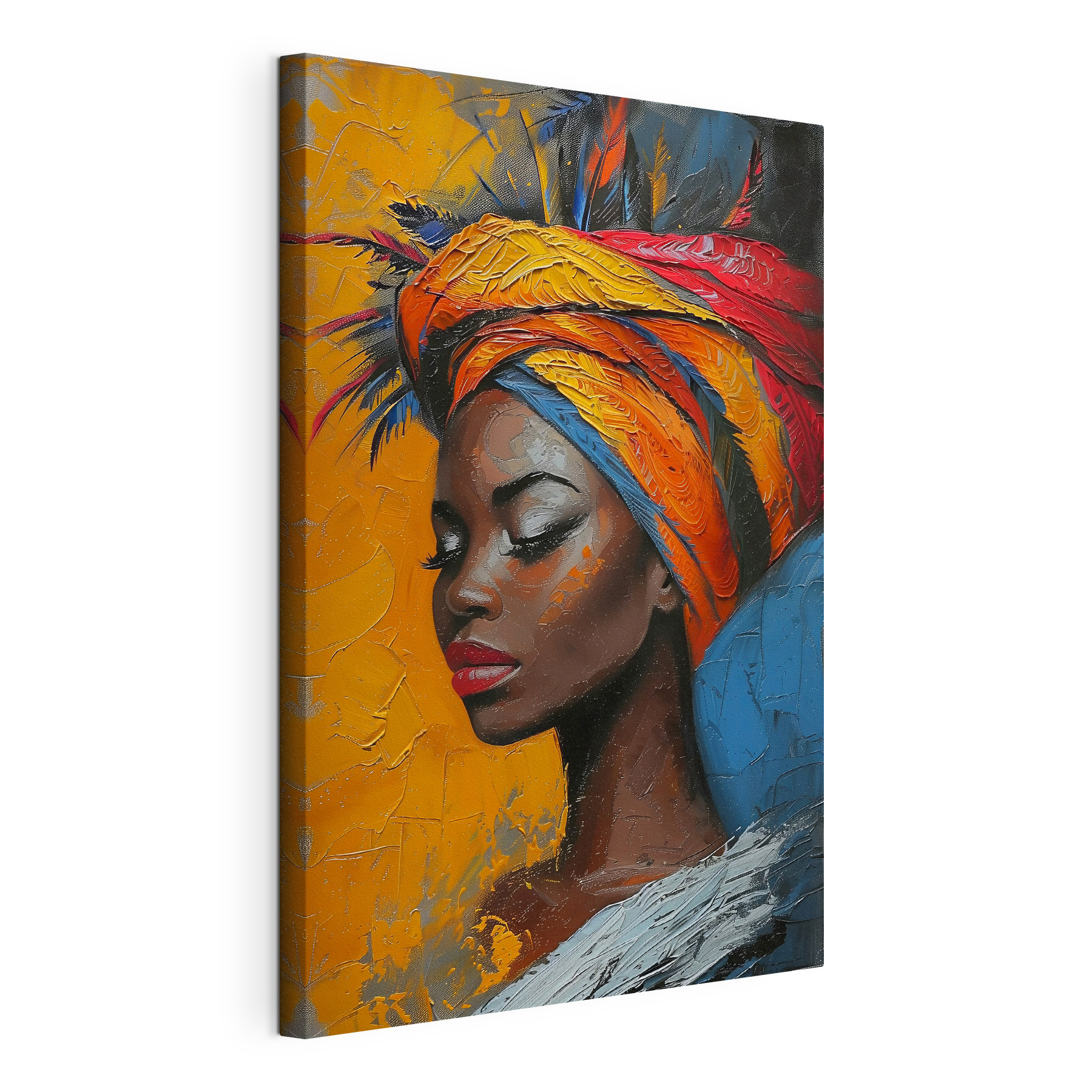 Painting of a woman with a colorful head wrap Painting of a woman with a colorful head wrap