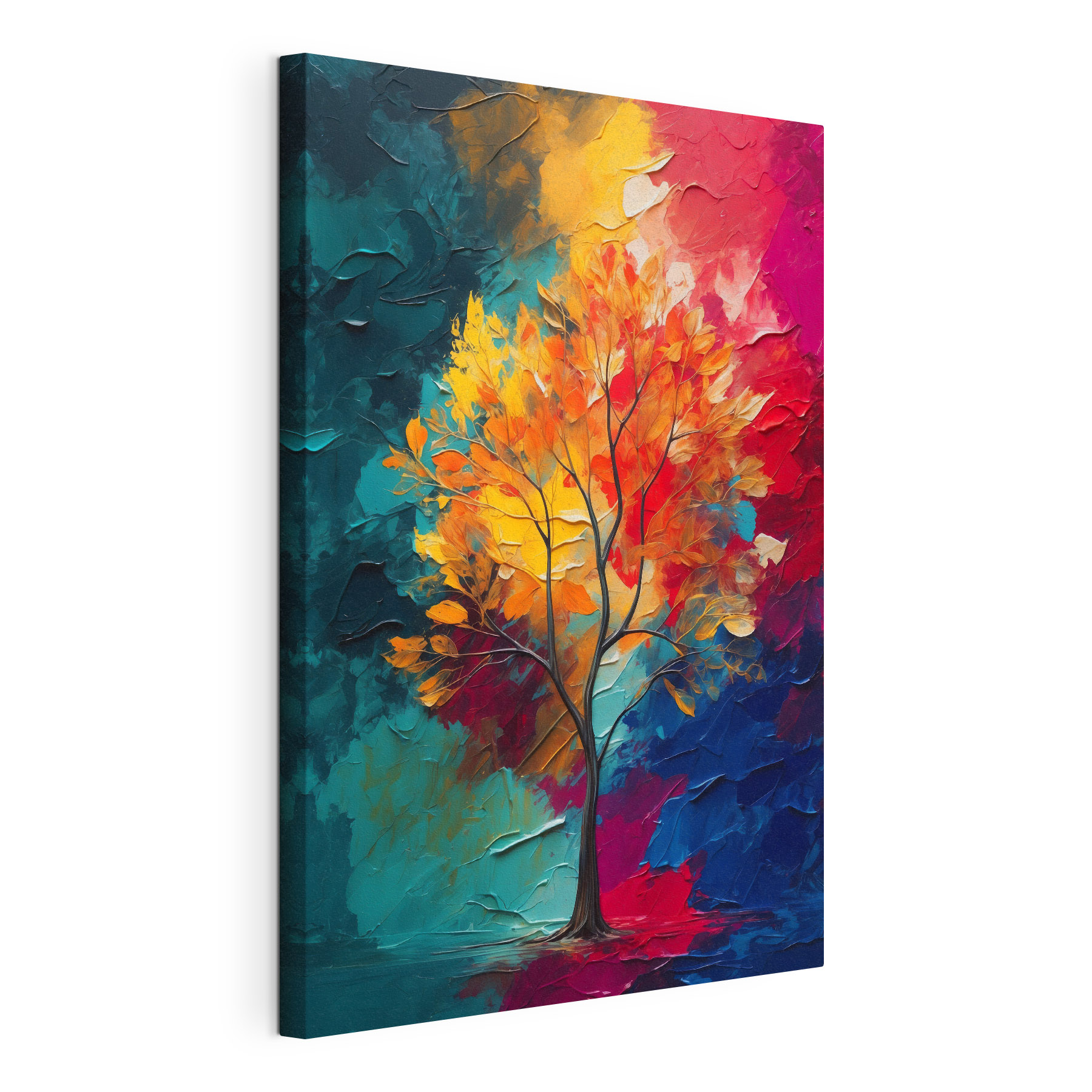 Painting of a tree with orange and blue leaves Painting of a tree with orange and blue leaves