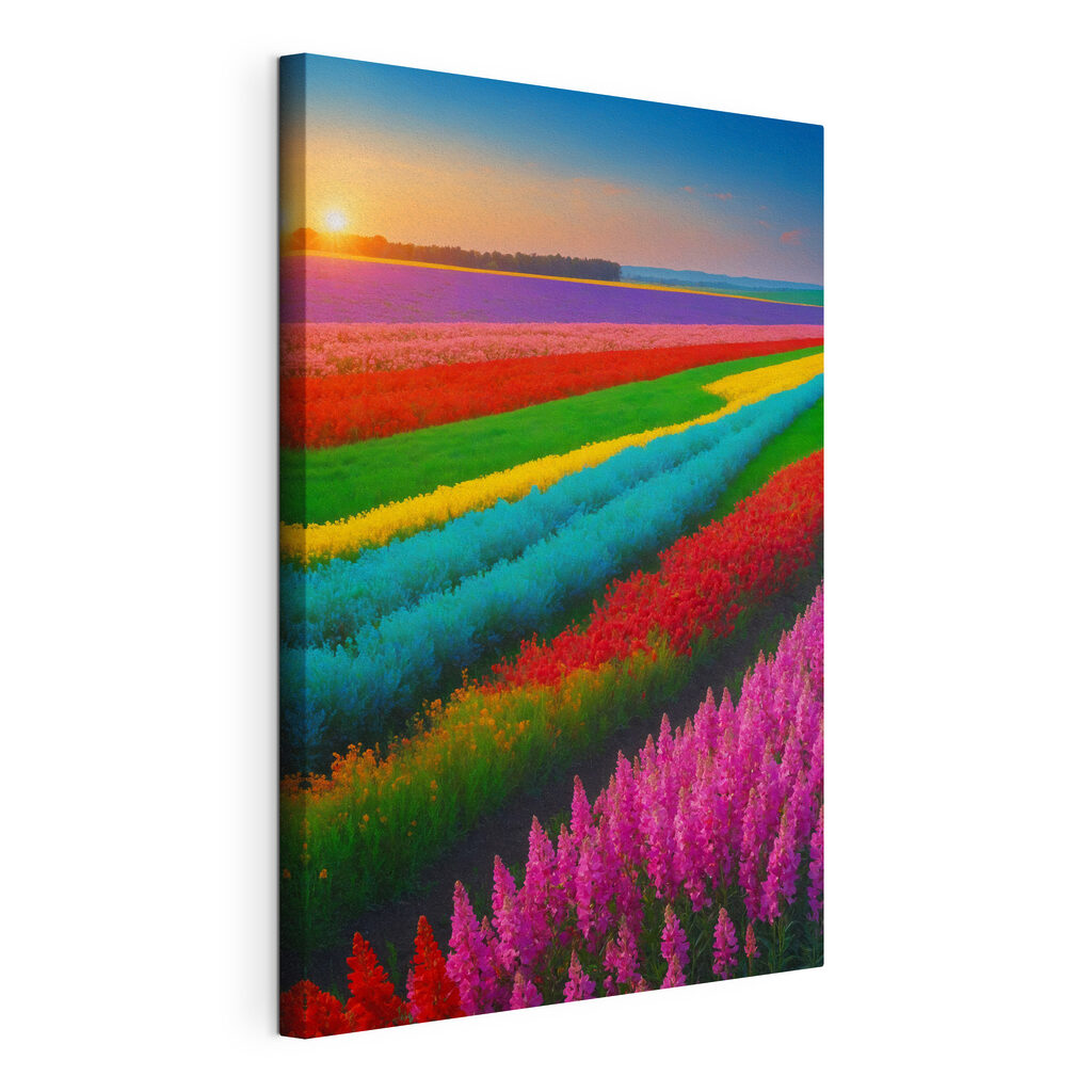 Field of flowers with the sun setting behind them Field of flowers with the sun setting behind them
