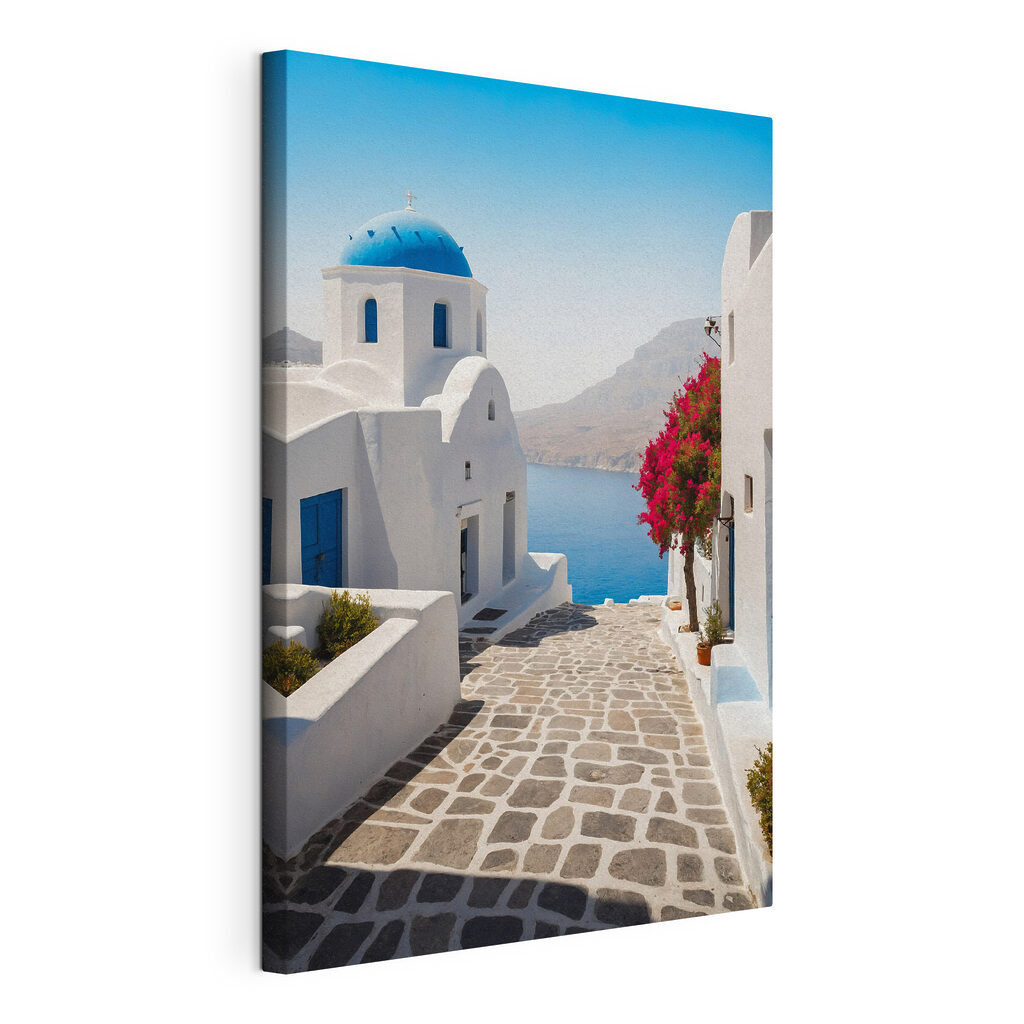 White buildings with a blue dome and a blue roof