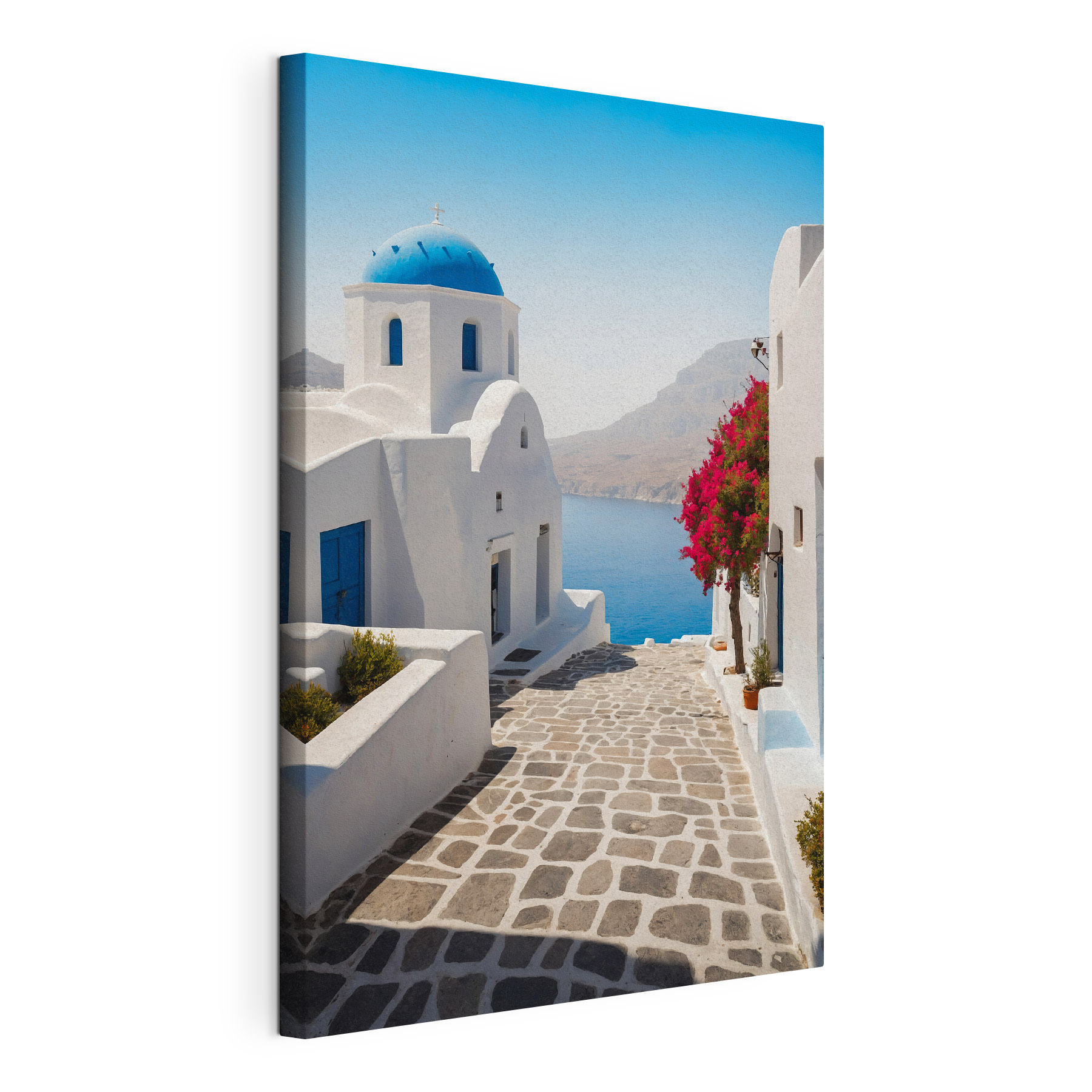 White buildings with a blue dome and a blue roof