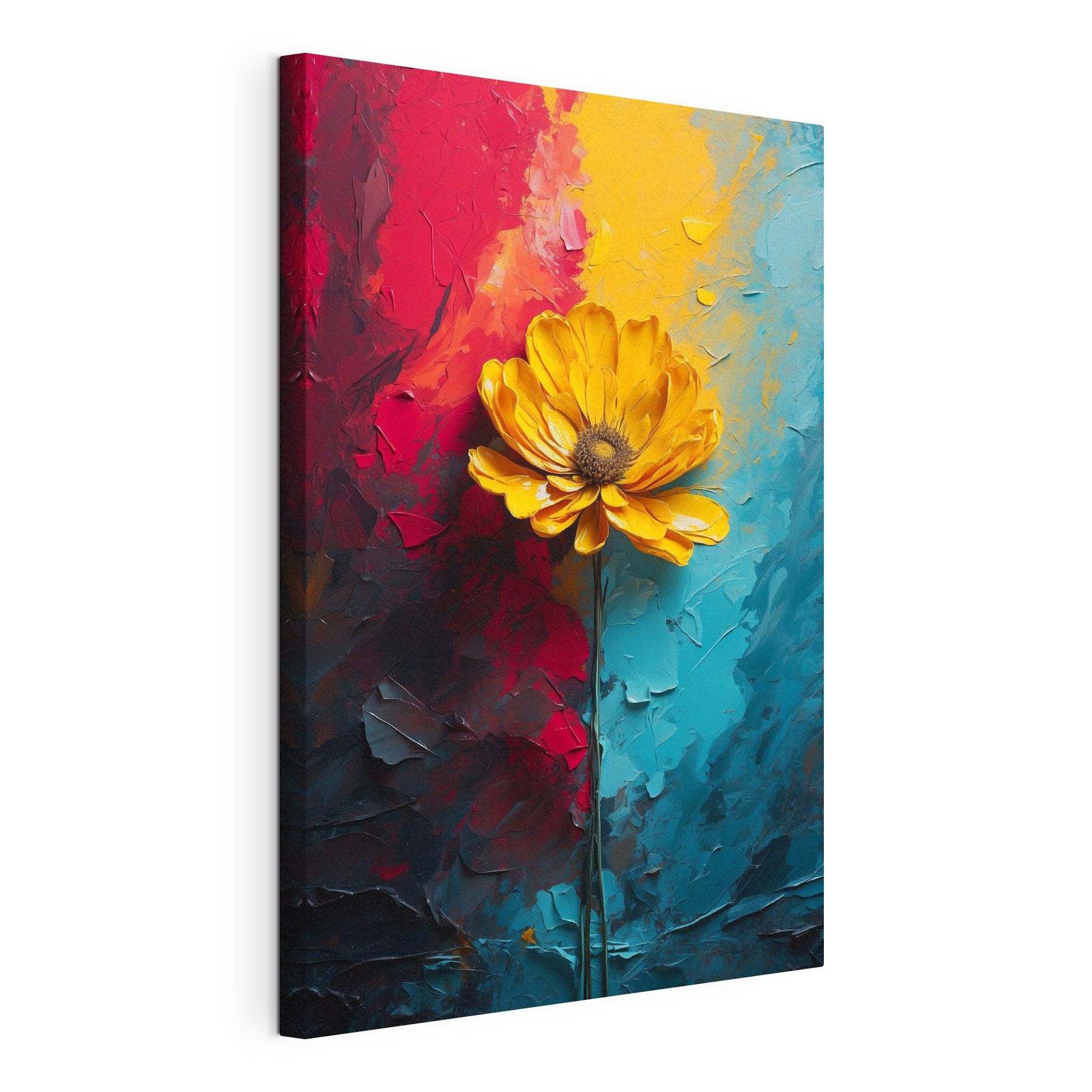 Yellow flower on a blue and red background Yellow flower on a blue and red background
