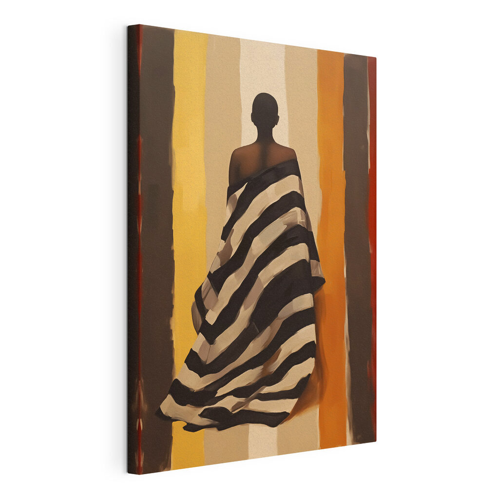 Woman wrapped in a striped blanket