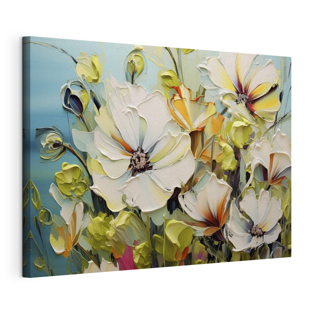 Painting of flowers on a blue background Painting of flowers on a blue background