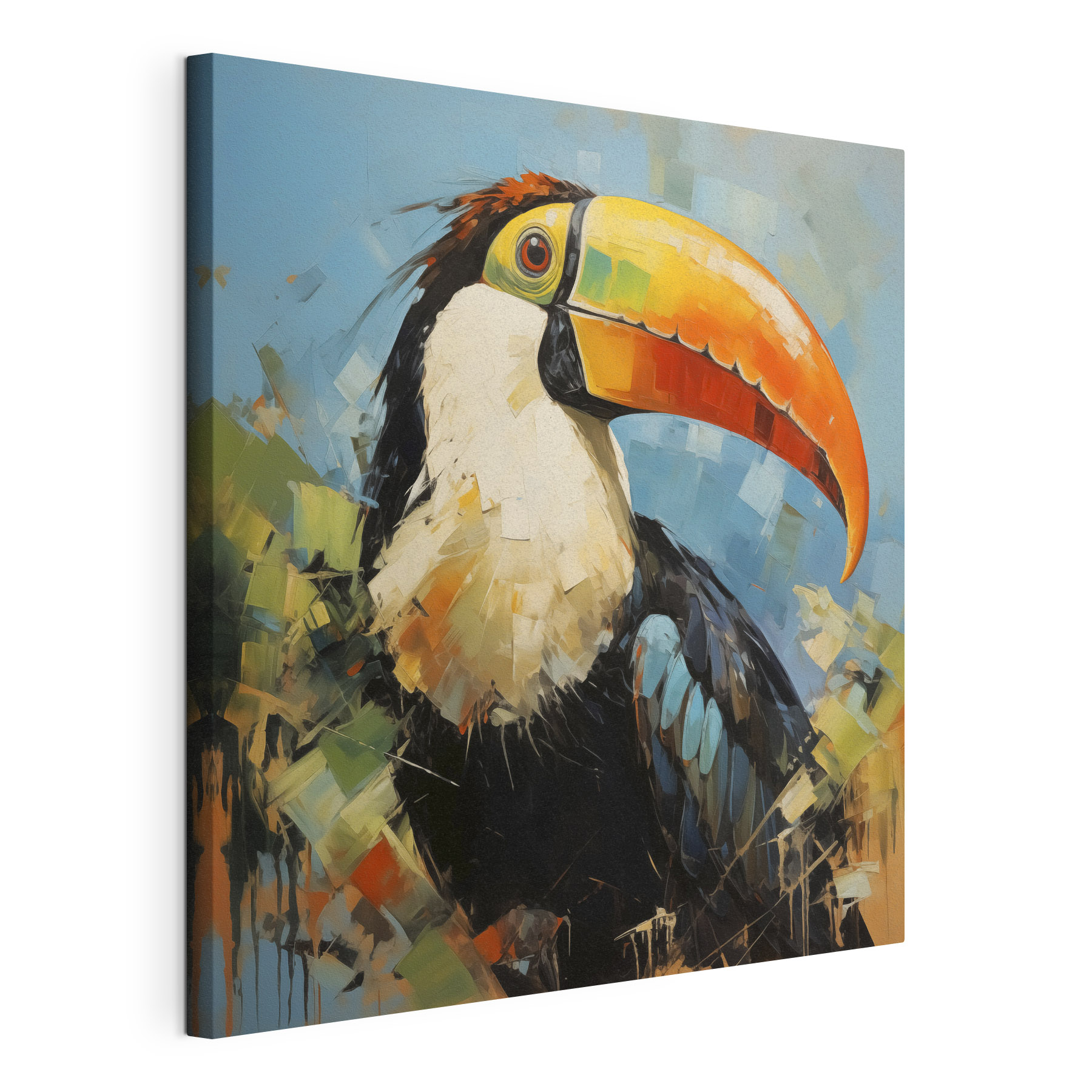 Painting of a bird with a large beak Painting of a bird with a large beak