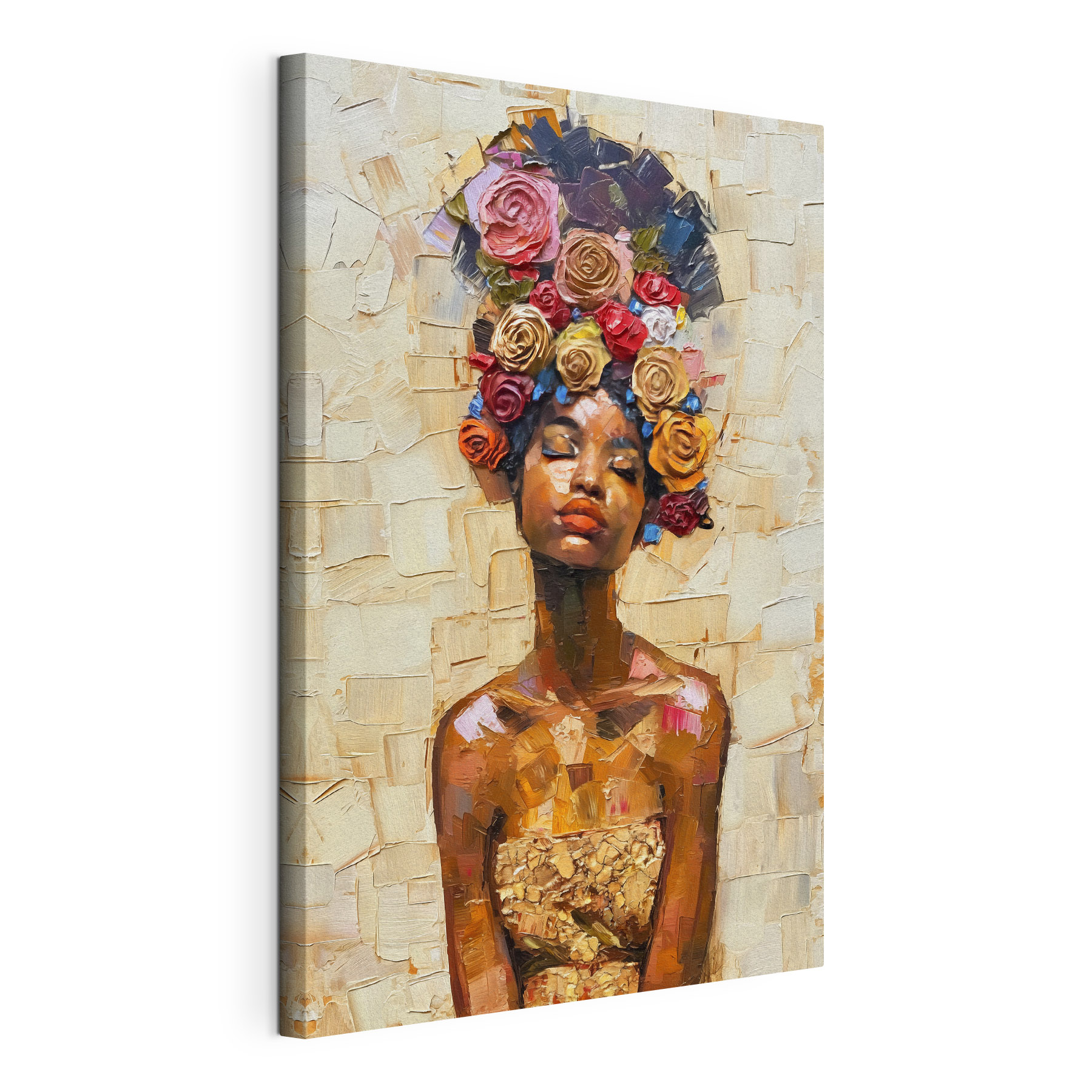 Painting of a woman with flowers on her head Painting of a woman with flowers on her head