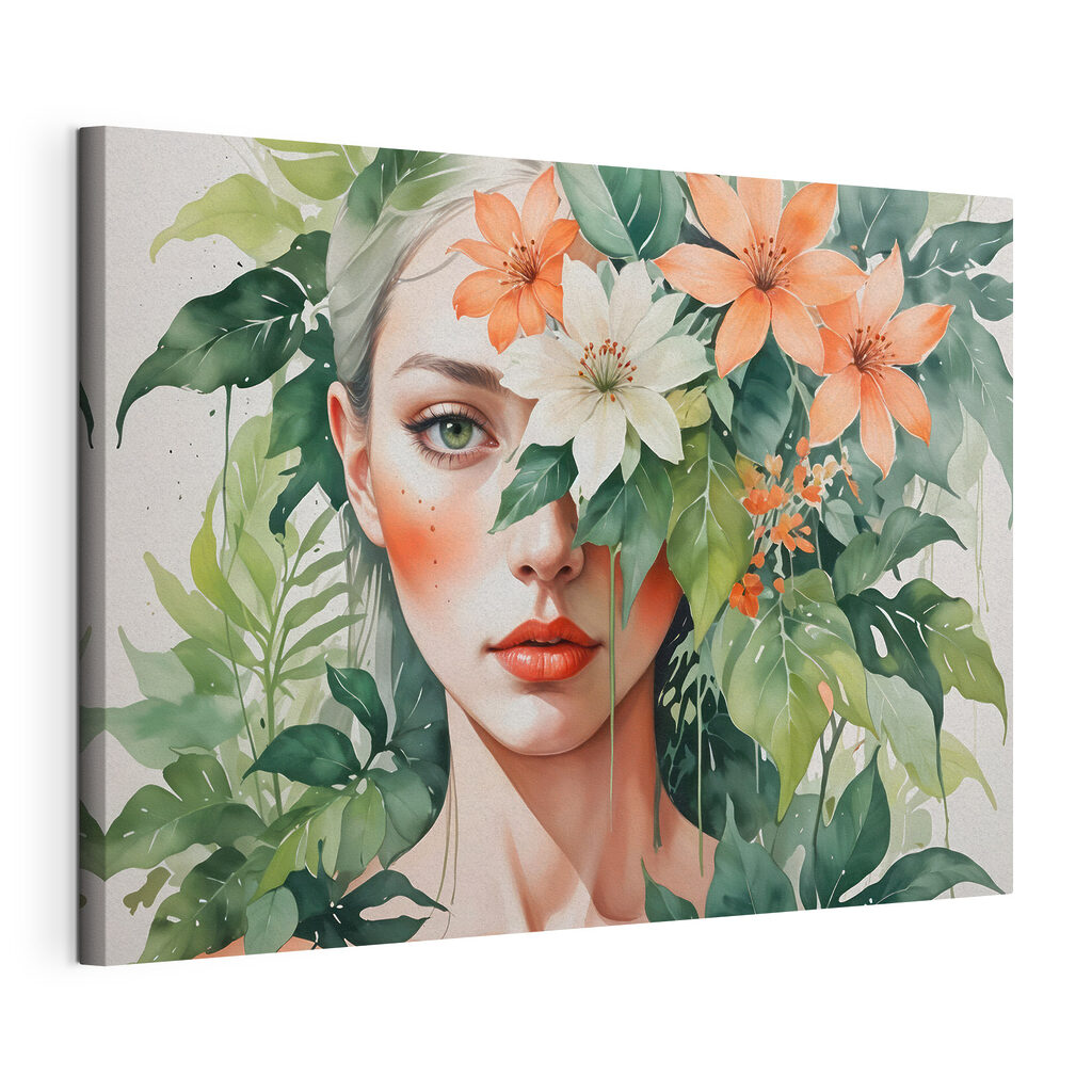 Woman with flowers around her face Woman with flowers around her face
