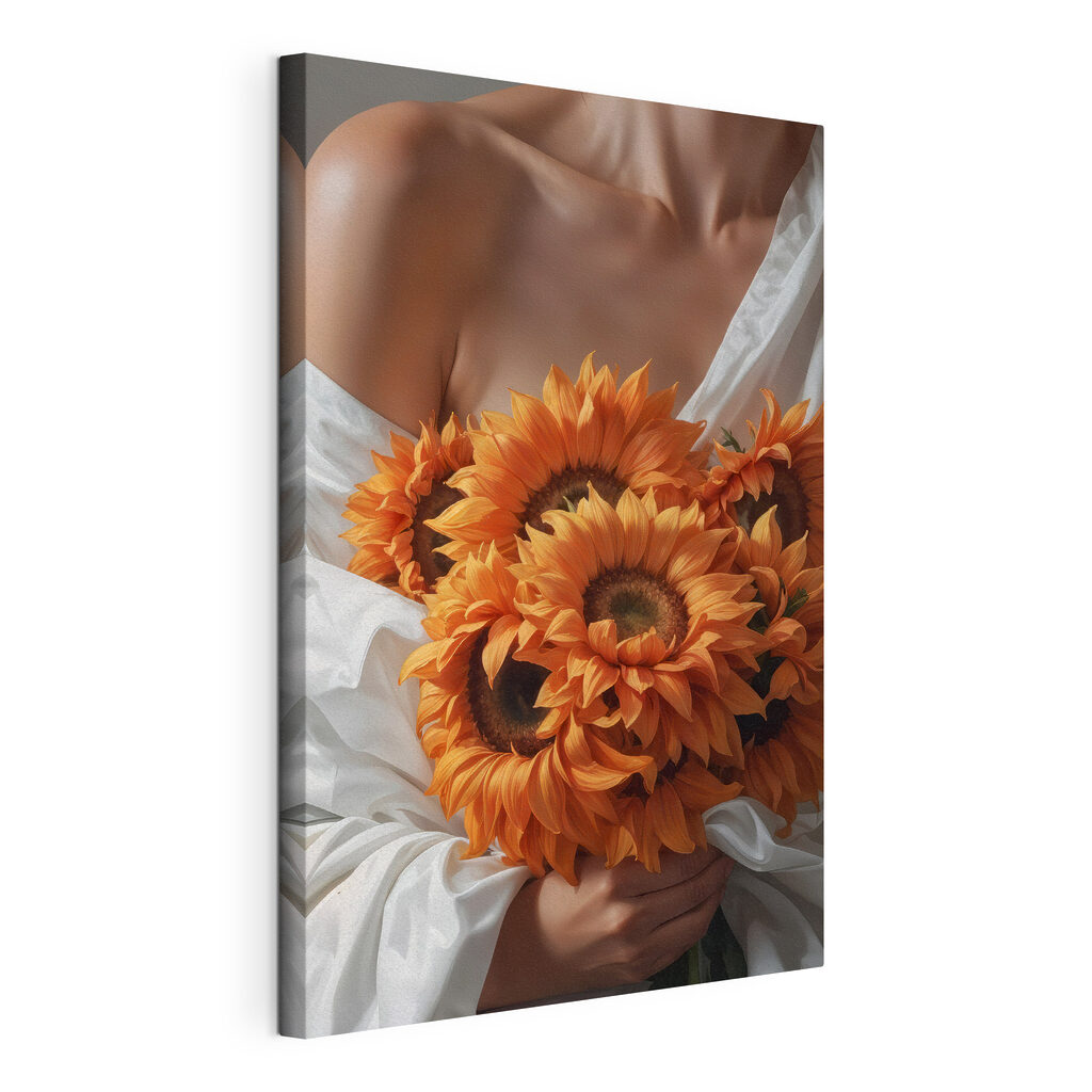 Woman holding sunflowers Woman holding sunflowers
