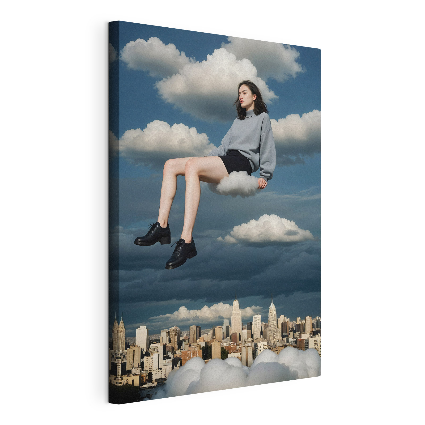 Woman sitting on a cloud in the sky Woman sitting on a cloud in the sky