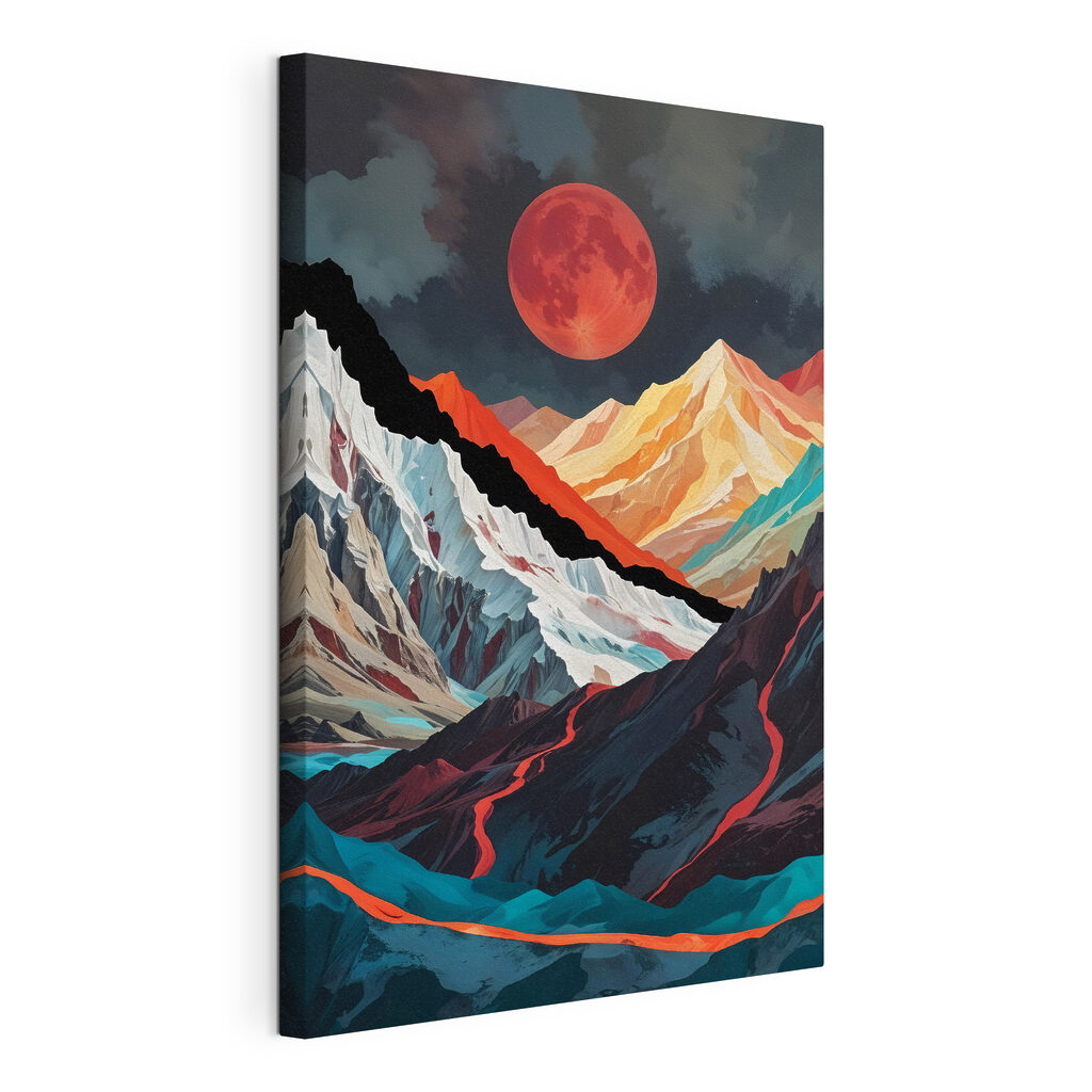 Mountain range with a red moon