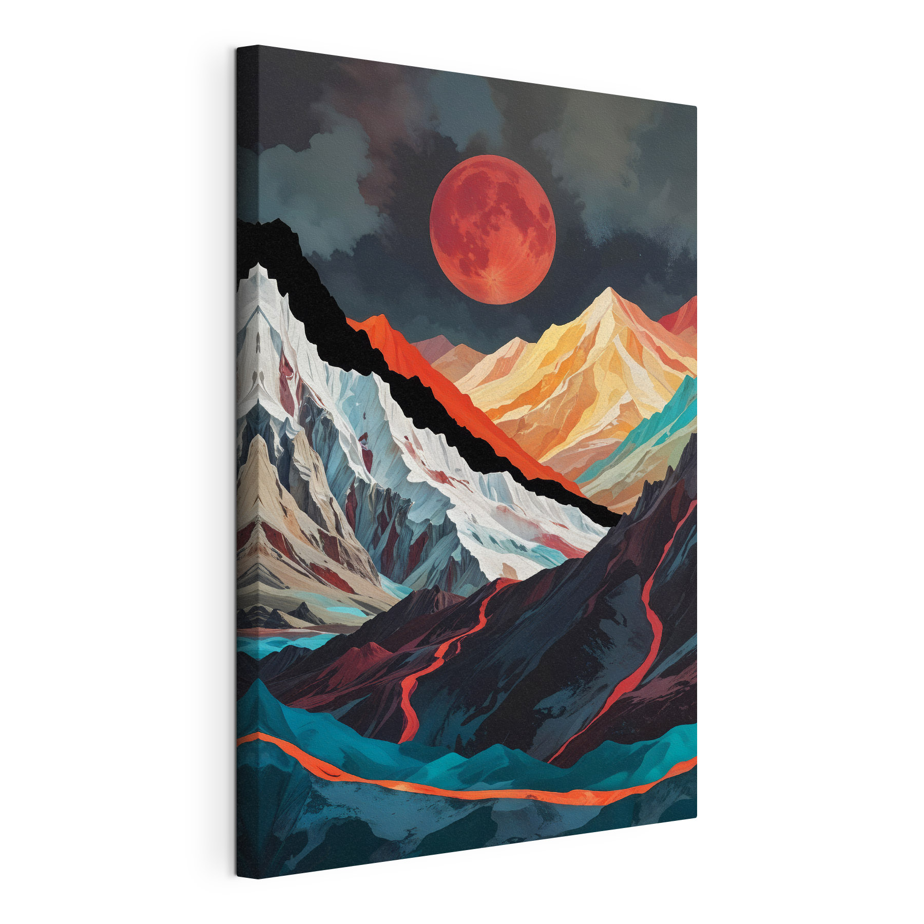 Mountain range with a red moon