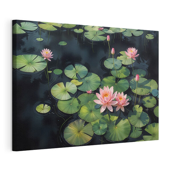 Quadri Quadri Composizione di fiori rosa e foglie verdi in uno stagno (COD: s40598)