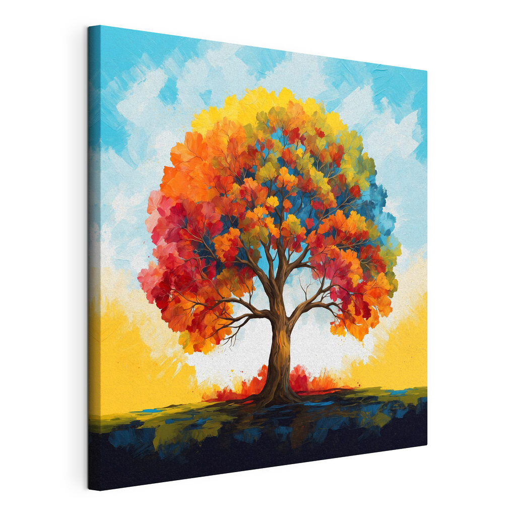 Painting of a tree with colorful leaves