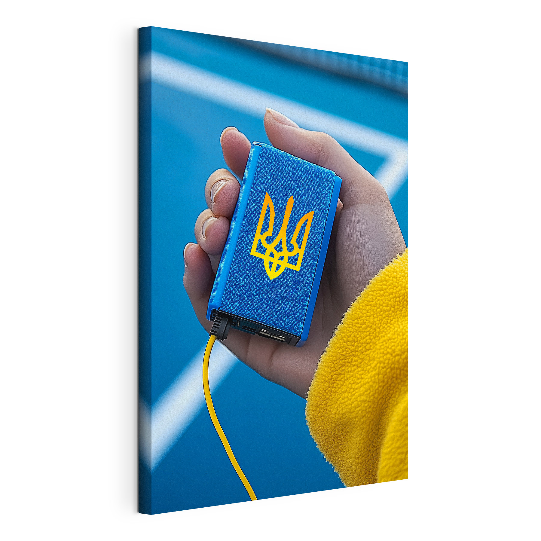 Hand holding a blue device Hand holding a blue device