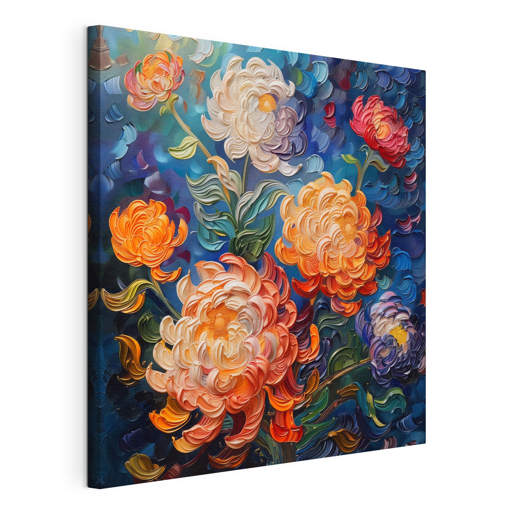 Painting of flowers on a blue background Painting of flowers on a blue background