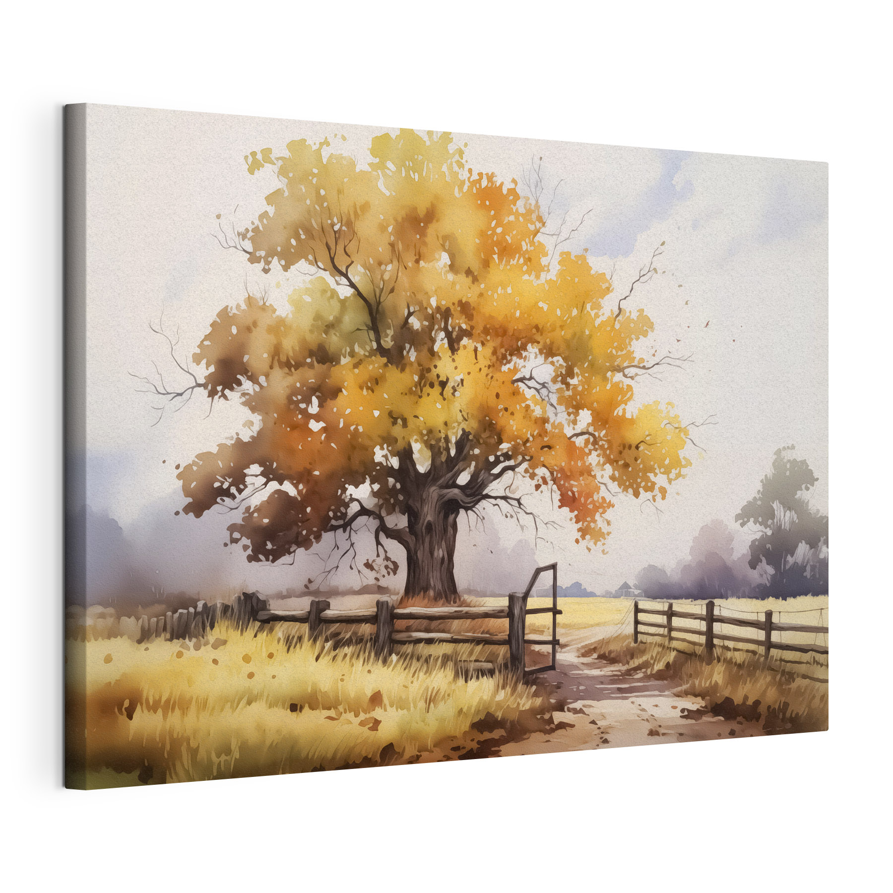 Tree with yellow leaves and a fence Tree with yellow leaves and a fence