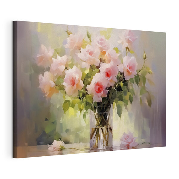 Quadri Quadri Mazzo di rose rosa in un vaso di vetro (COD: s40684)