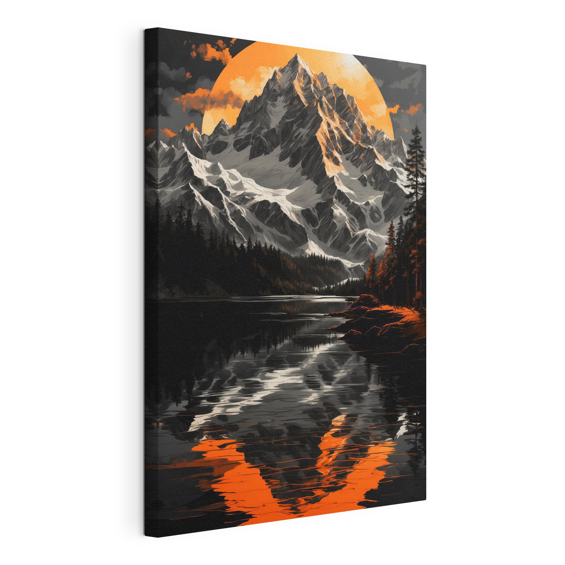 Lake with trees and mountains in the background