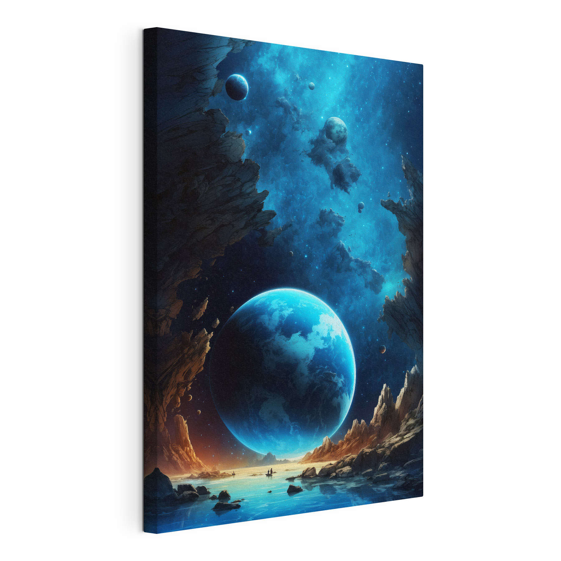 Planet in space with rocks and stars