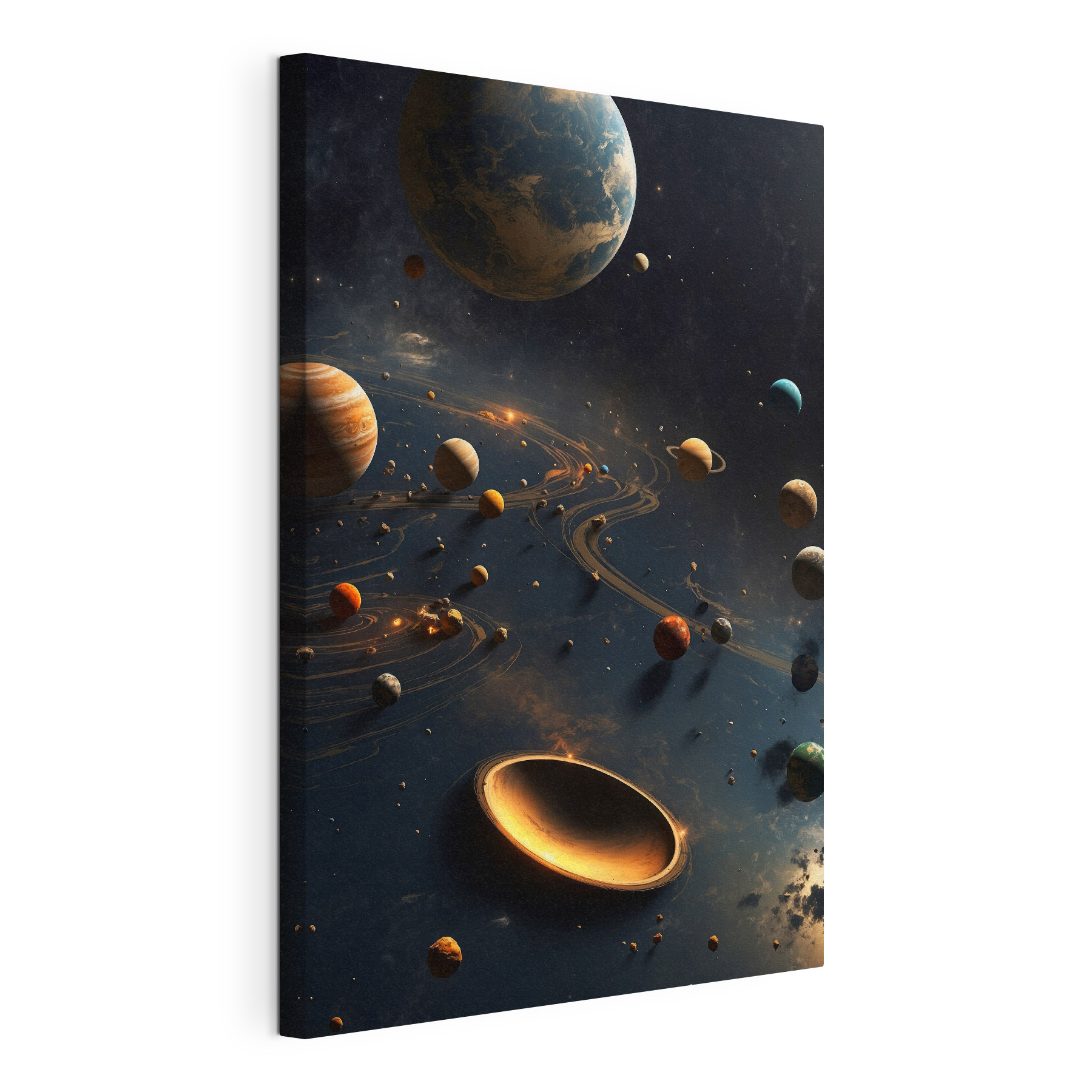 Planets in space with planets and stars