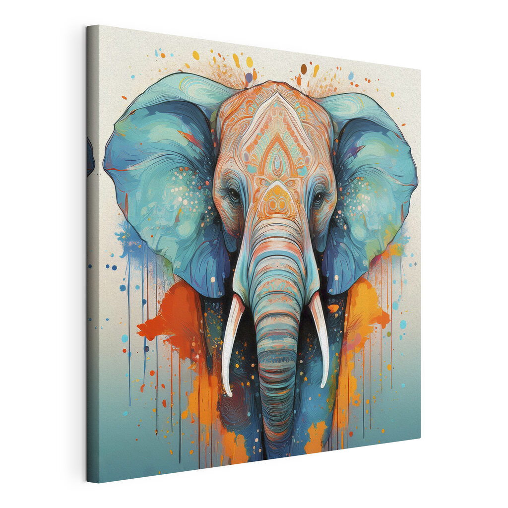 An elephant with colorful paint splatters An elephant with colorful paint splatters