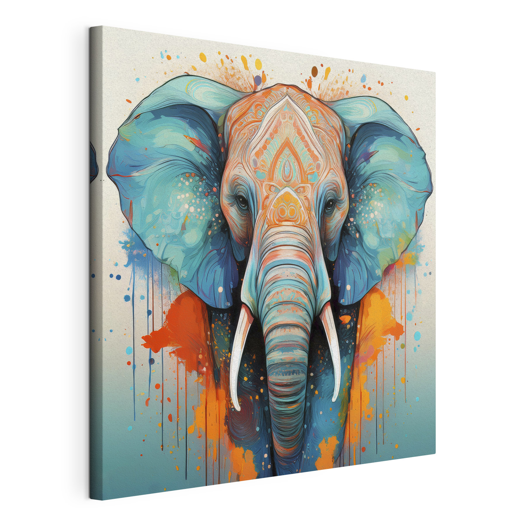 An elephant with colorful paint splatters An elephant with colorful paint splatters