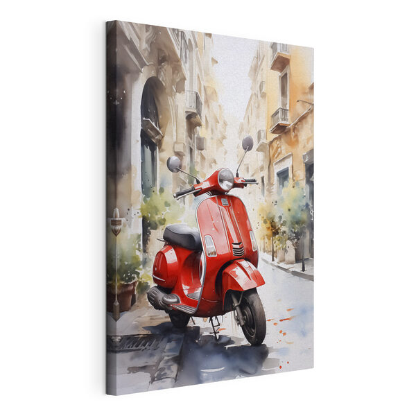 Quadri Uno scooter rosso in strada (COD: s40728) Quadri Quadri Uno scooter rosso in strada (COD: s40728)